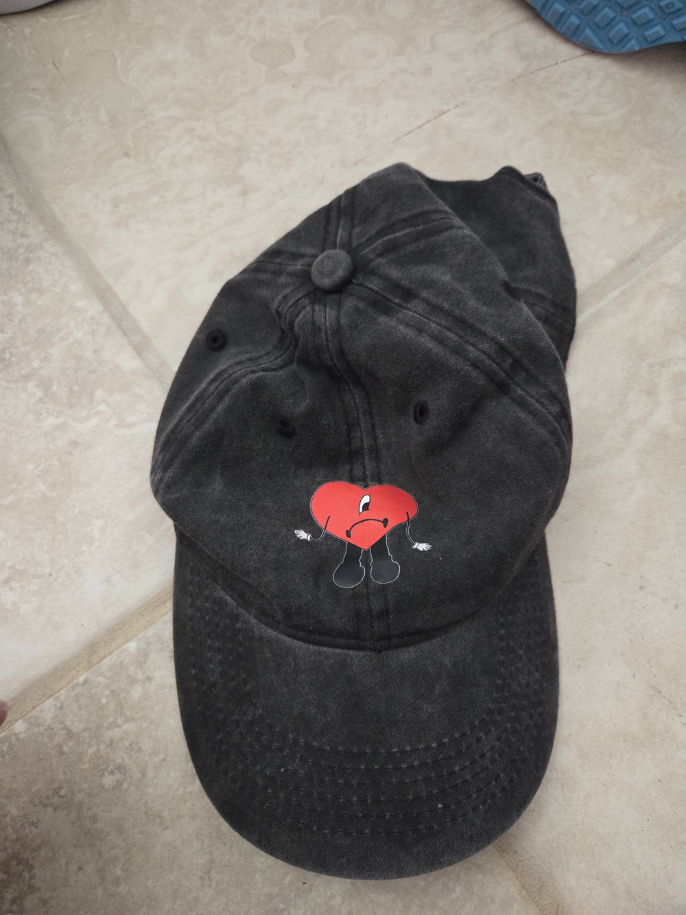 Black Hat with Red Cartoon Heart Patch